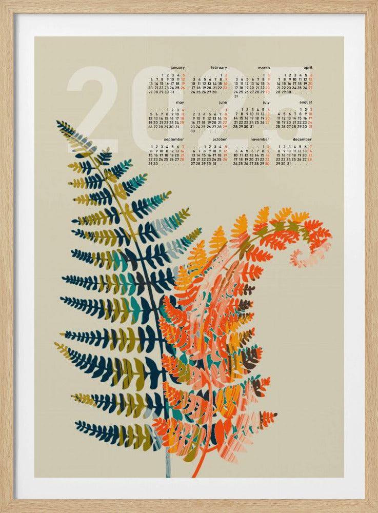 Calendar 2025 colorful fern leaves | Poster