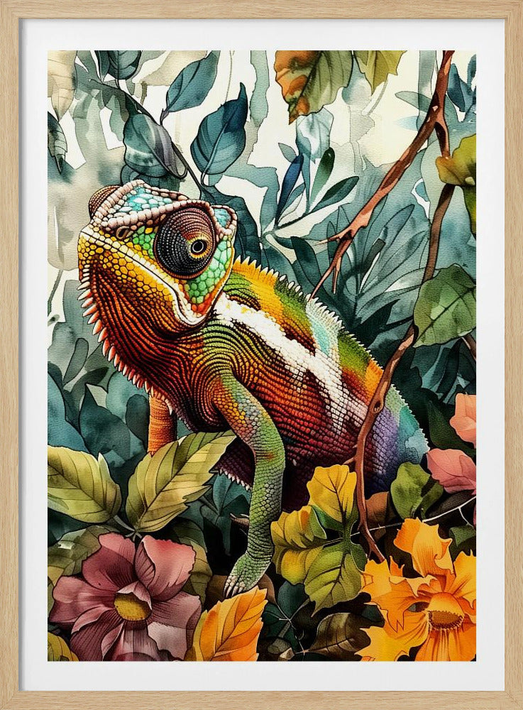 Akvarell djurkonst med kameleont 4 | Poster