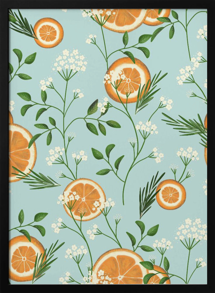 Fläderblommor och apelsiner ljusblå | Poster