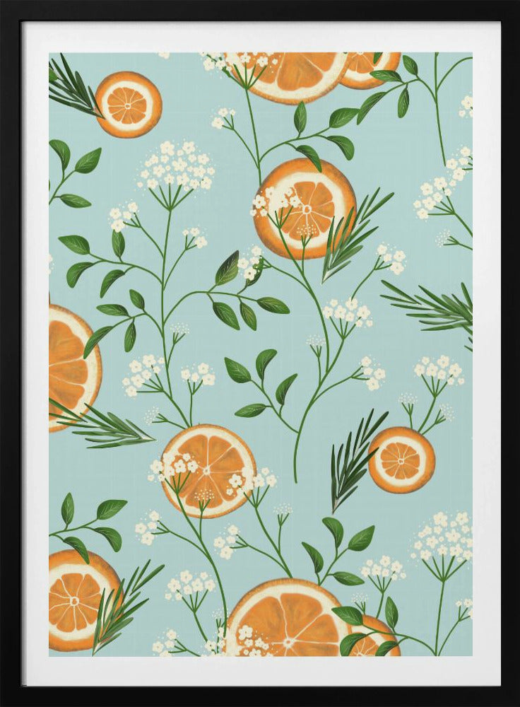 Fläderblommor och apelsiner ljusblå | Poster