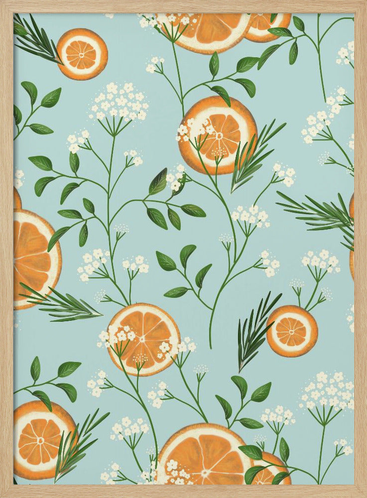 Fläderblommor och apelsiner ljusblå | Poster