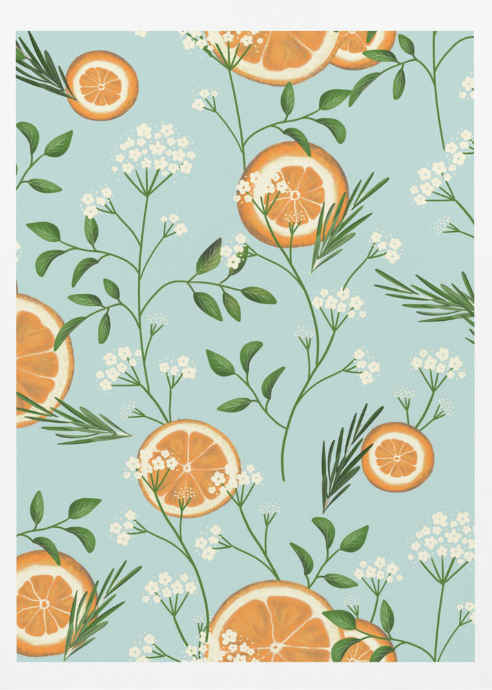 Fläderblommor och apelsiner ljusblå | Poster