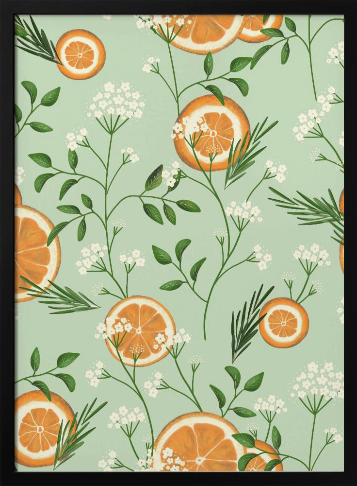 Fläderblommor och apelsiner ljusgrön | Poster