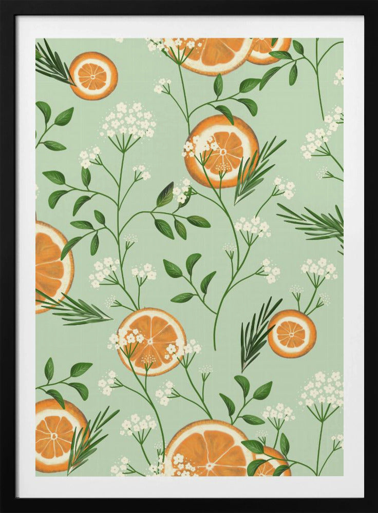 Fläderblommor och apelsiner ljusgrön | Poster