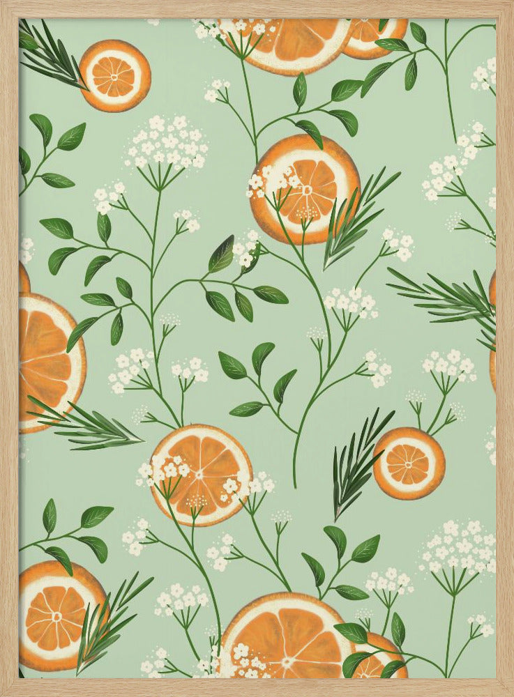 Fläderblommor och apelsiner ljusgrön | Poster
