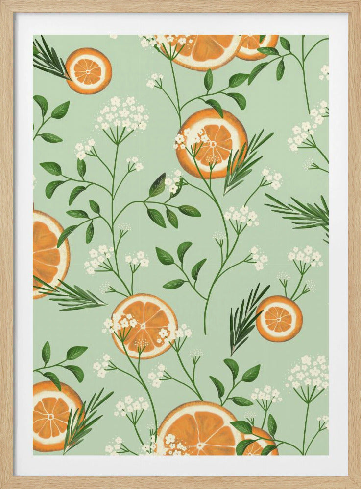 Fläderblommor och apelsiner ljusgrön | Poster