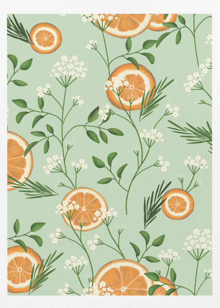Fläderblommor och apelsiner ljusgrön | Poster