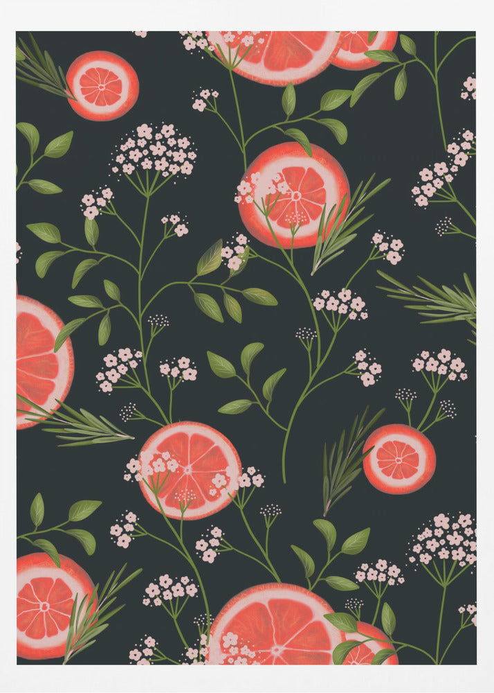 Fläderblommor och apelsiner svarta 2 | Poster
