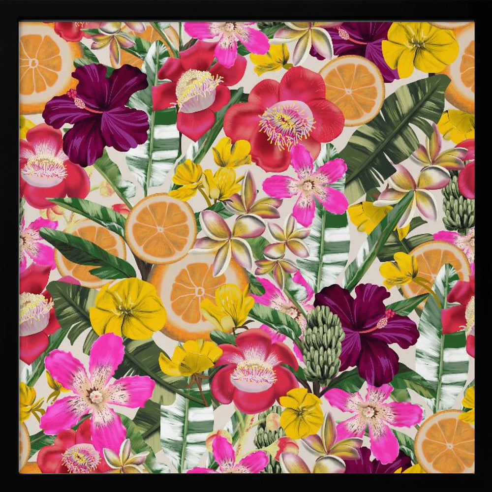 Blommor och fruktmönster svart | Poster