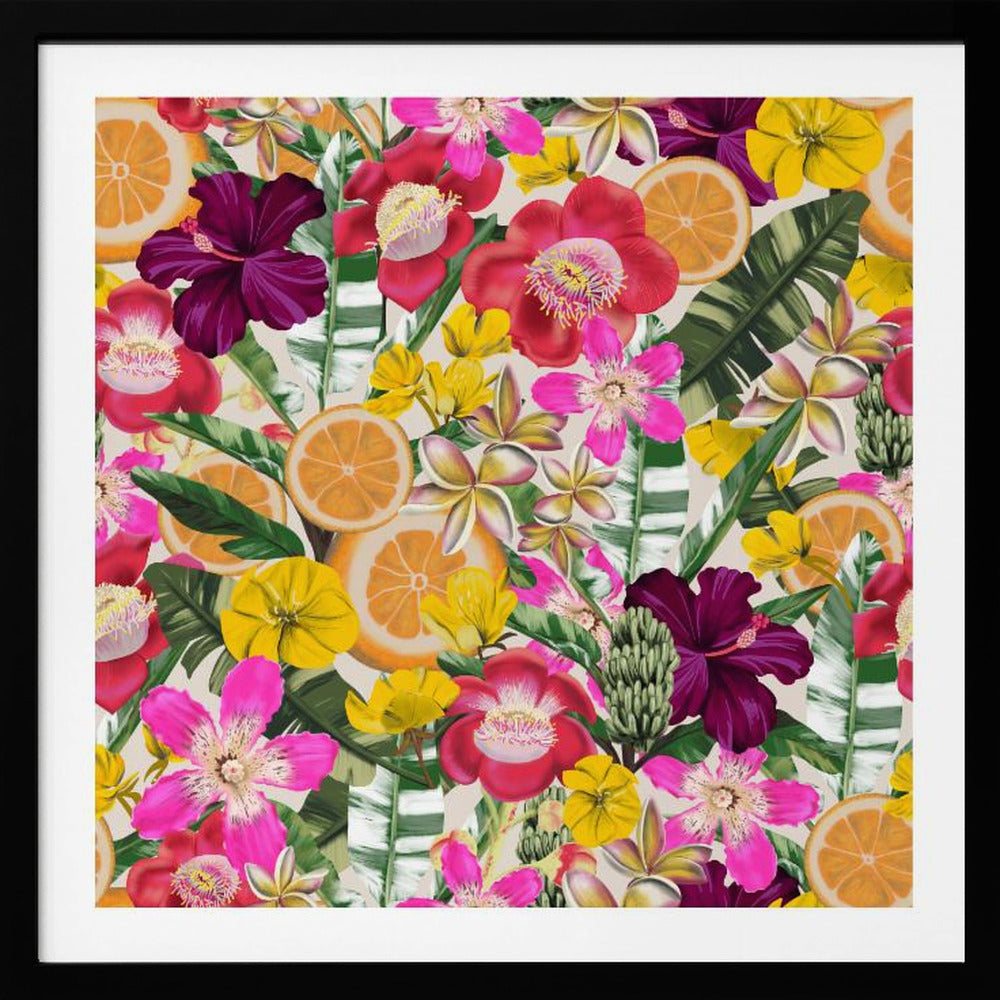 Blommor och fruktmönster svart | Poster