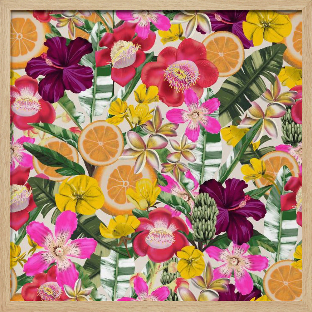 Blommor och fruktmönster svart | Poster