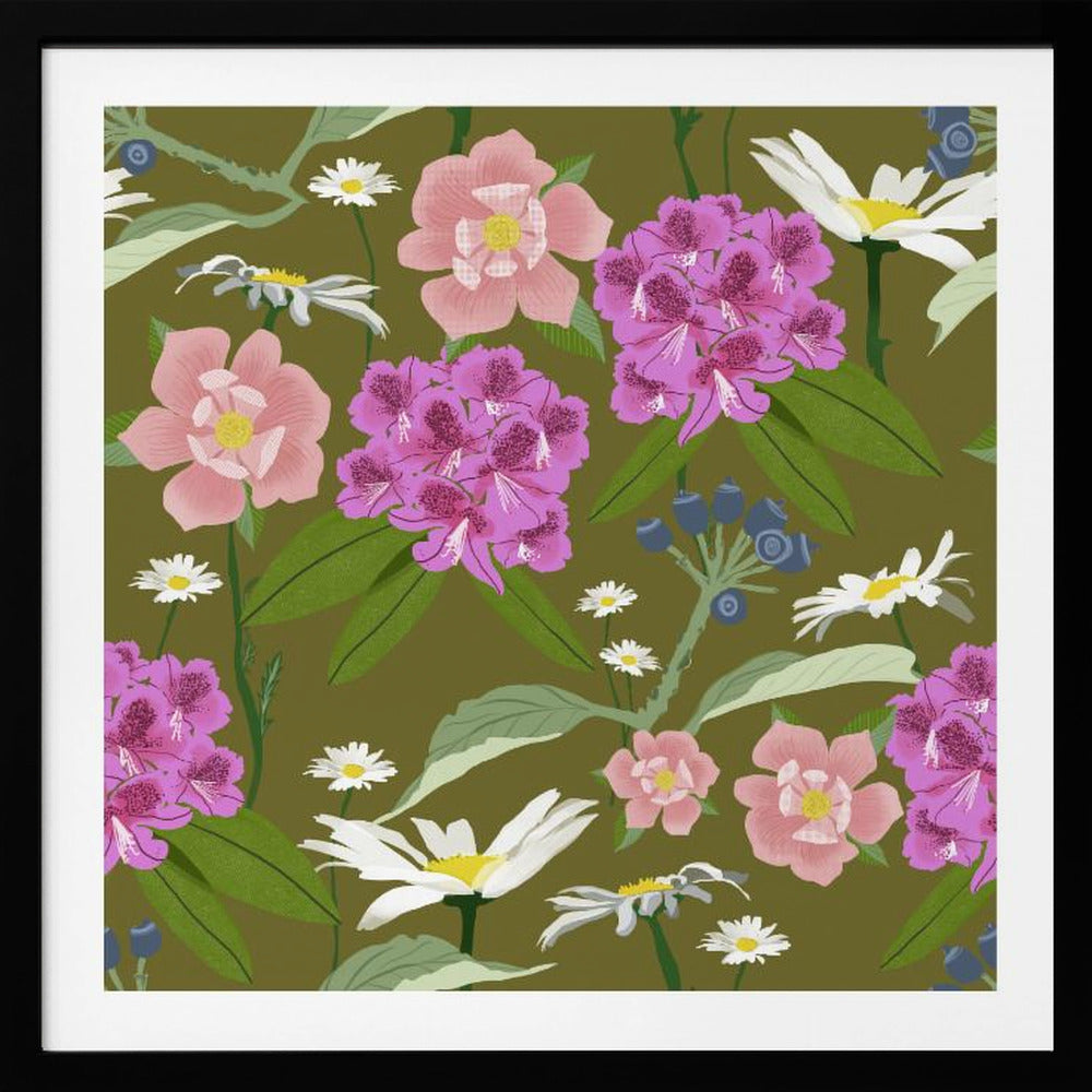 Rhododendron och prästkragar | Poster