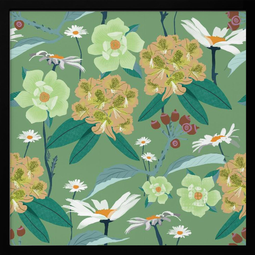 Rhododendron och prästkragar | Poster