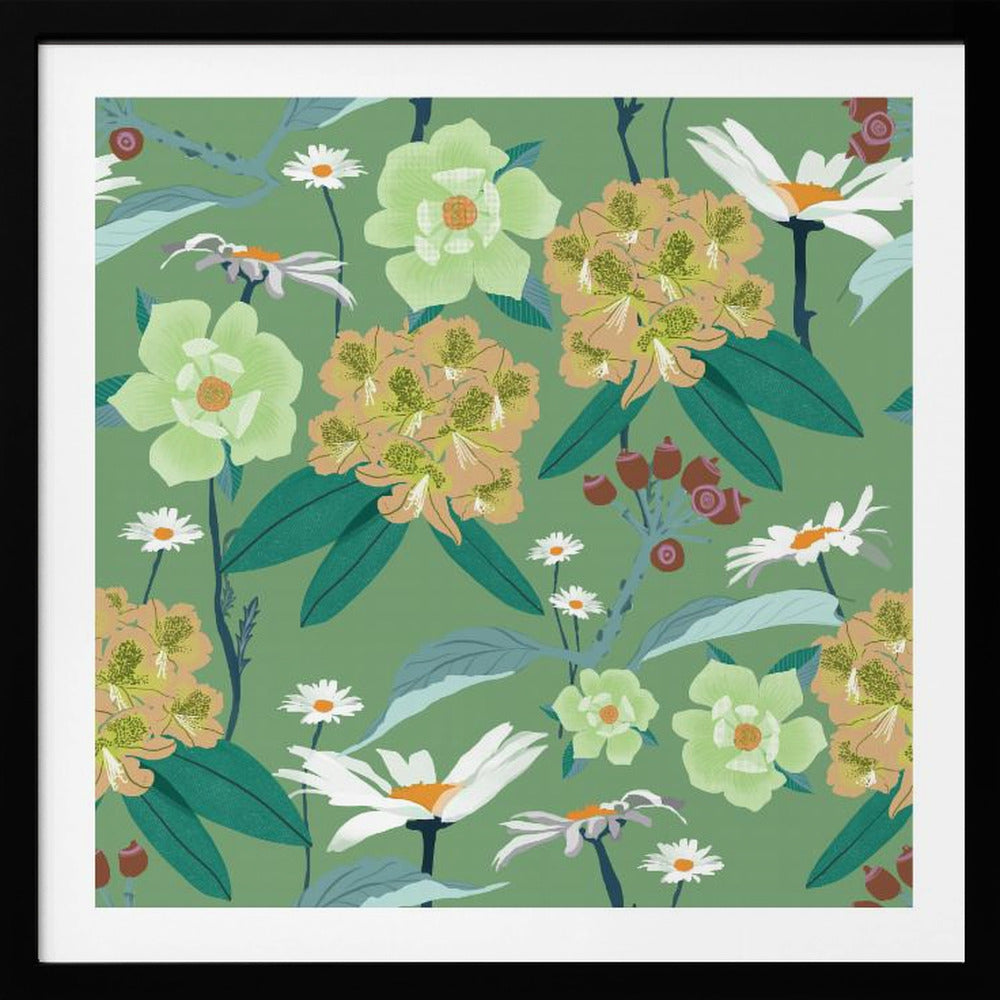 Rhododendron och prästkragar | Poster