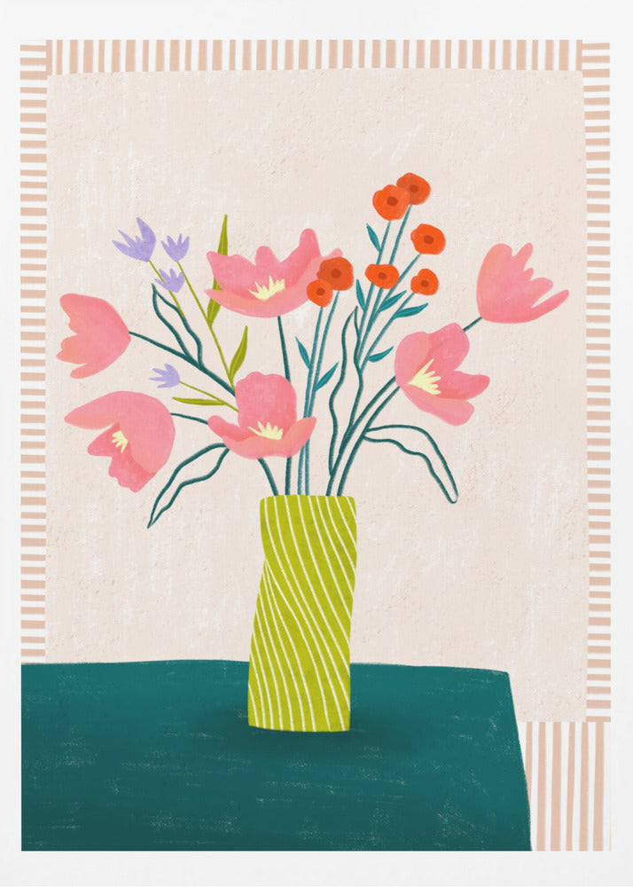 Färgglada blommor i ränder | Poster