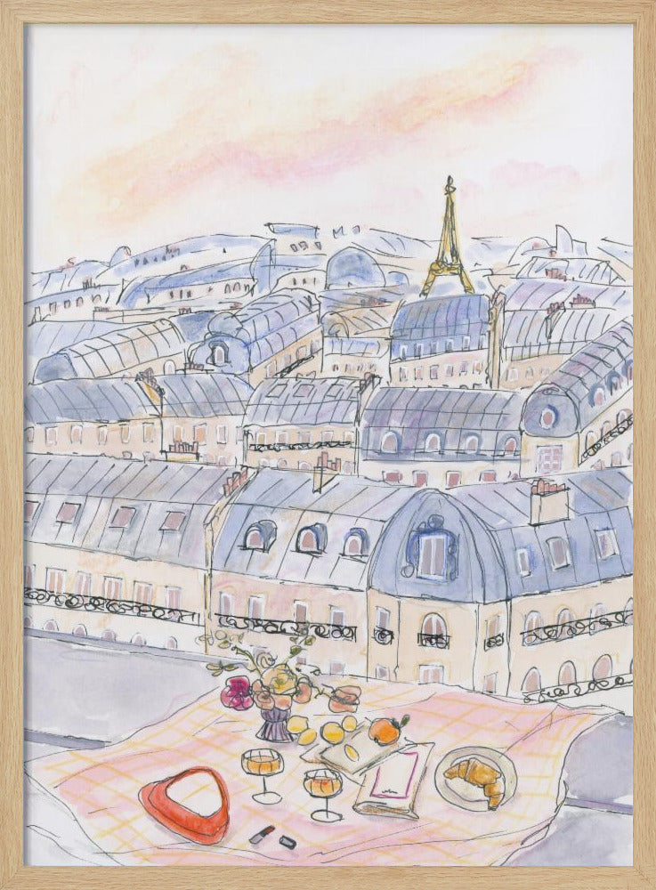 Parisisk takpicknick med utsikt över Eiffeltornet | Poster