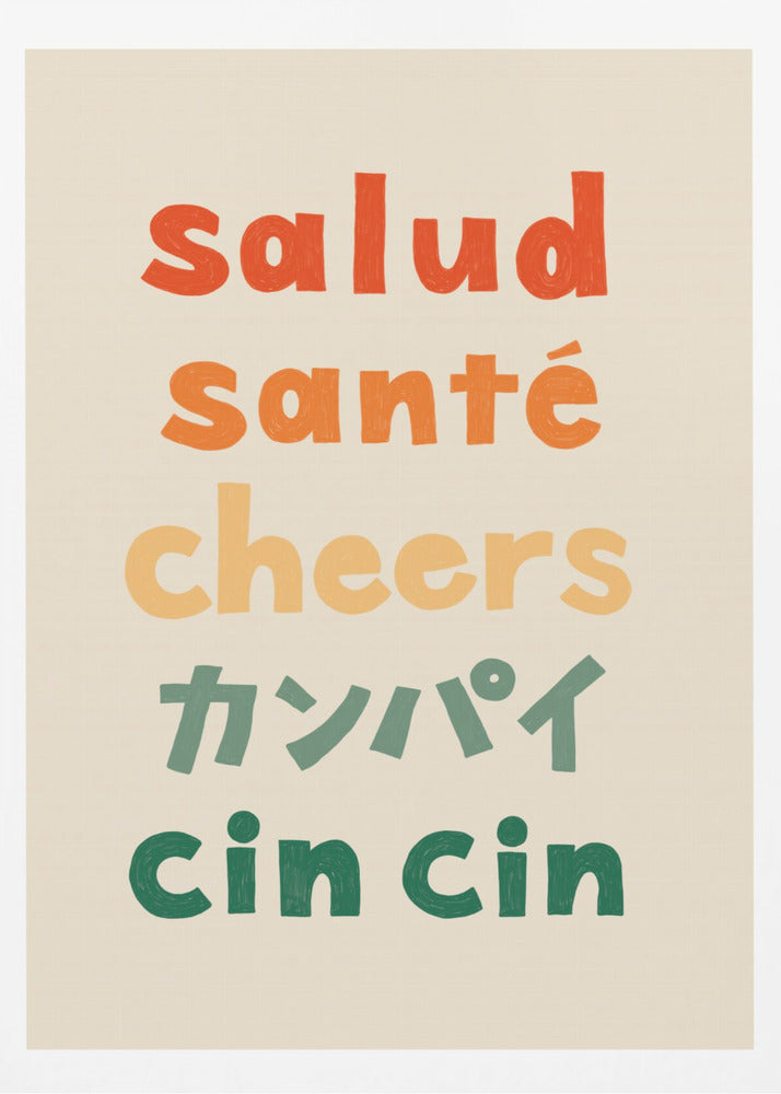 Cheers Typografi - Salud Santé Cheers Kanpai Cin cin | Affisch