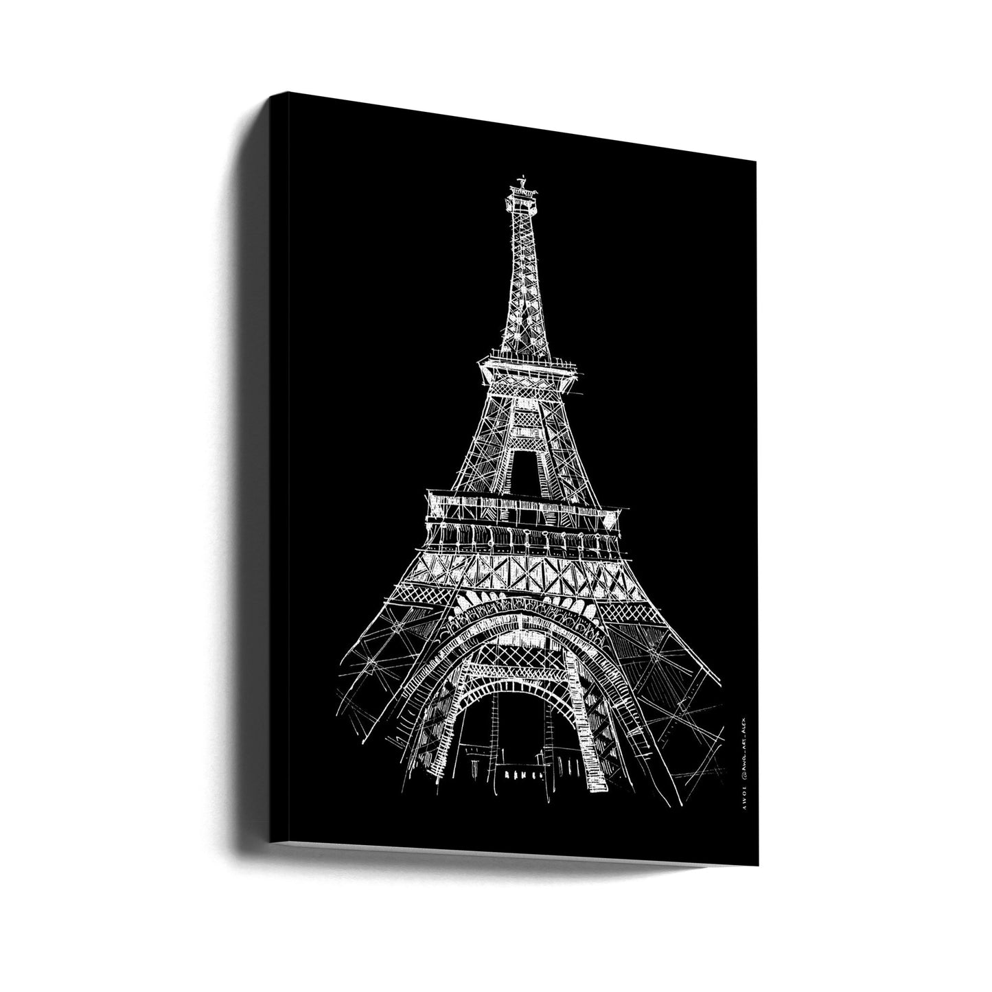 Eiffel Tower Architectural Drawing, Paris City Art Print | Canvas