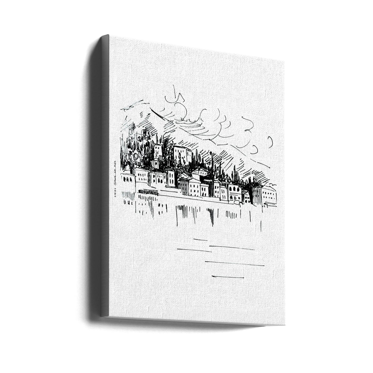 Italy Landscape Art Print, Lake Como Milan Drawing | Canvas