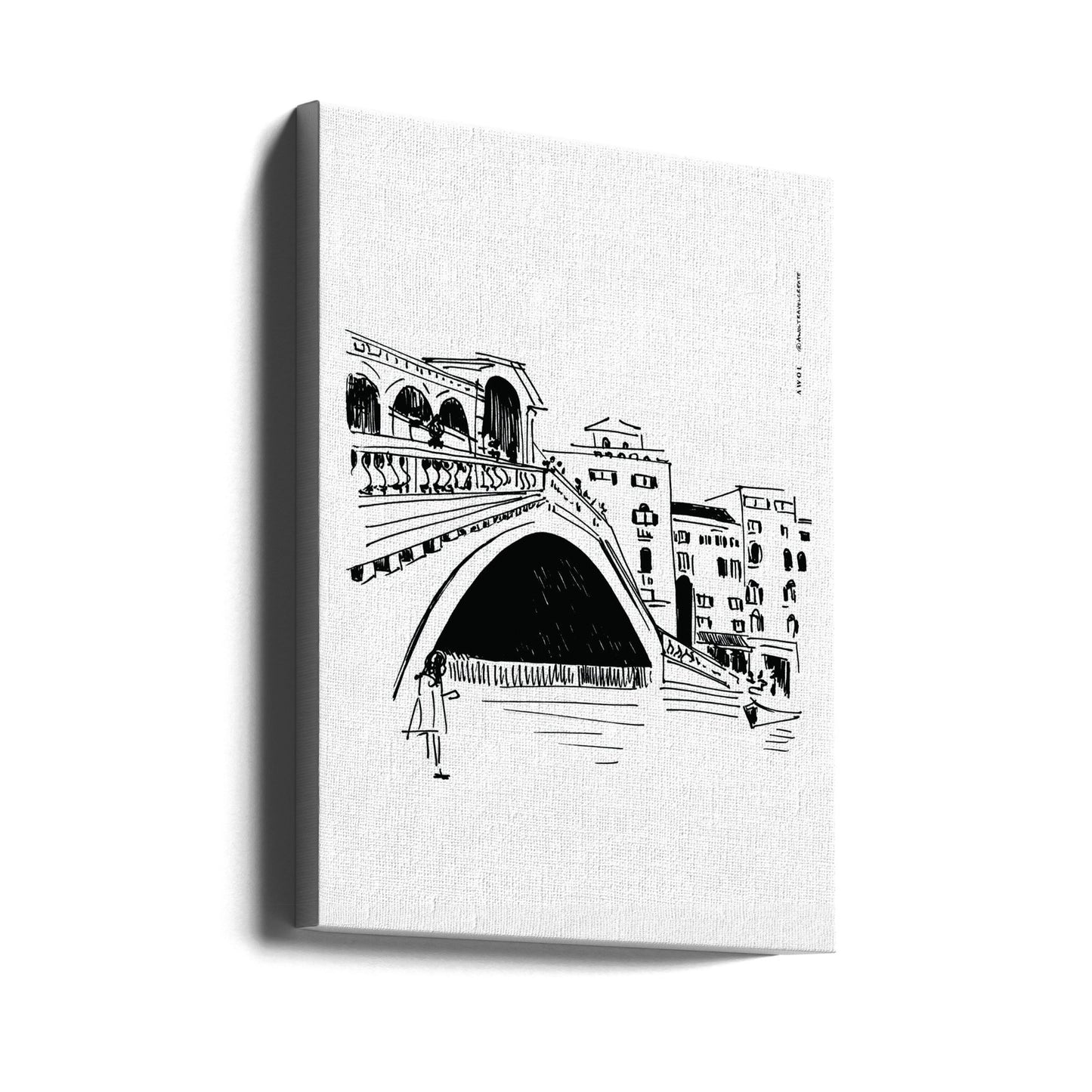 Rialtobron, illustration av Venedig, Italiens stadskonsttryck | Canvastavla