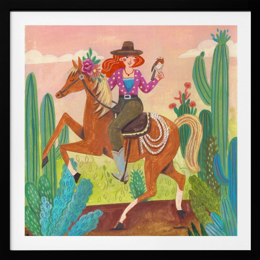 Cowgirl on horse in the desert | Poster