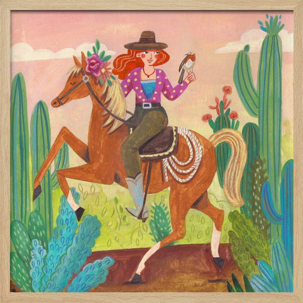 Cowgirl på häst i öknen | Poster