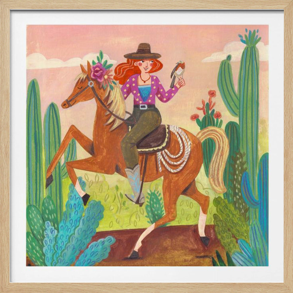Cowgirl on horse in the desert | Poster