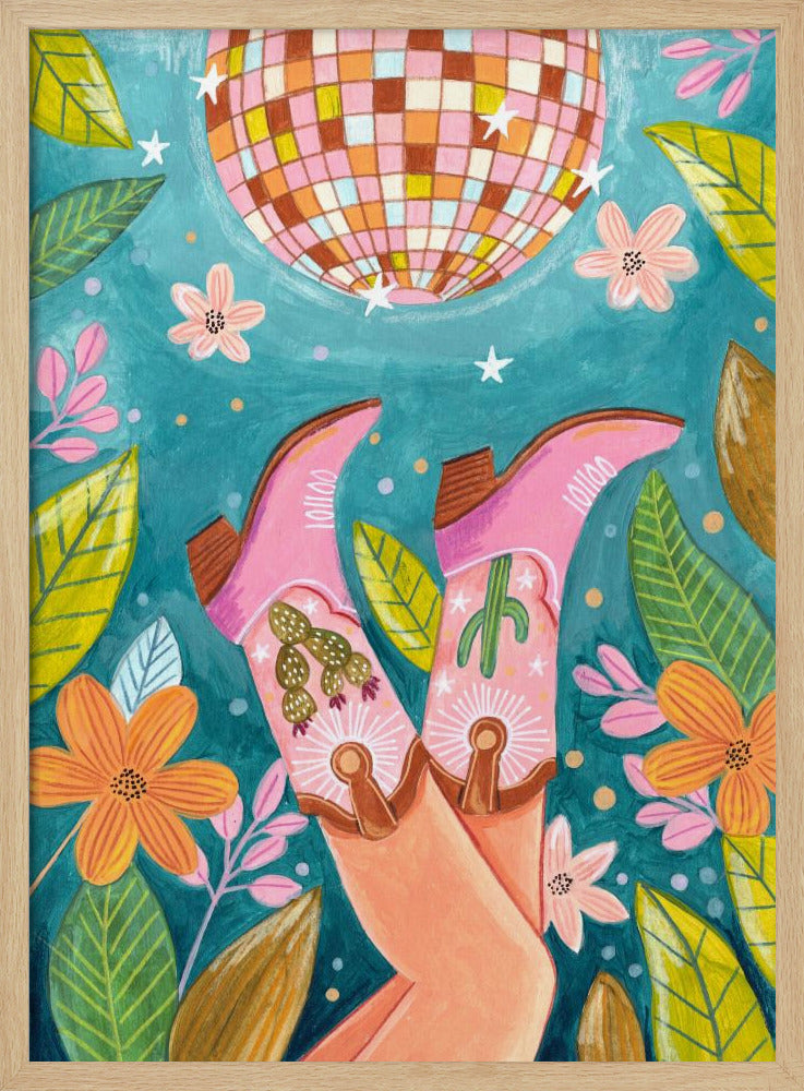 Cowboystiefel und Discokugel | Poster - Kunstdruck