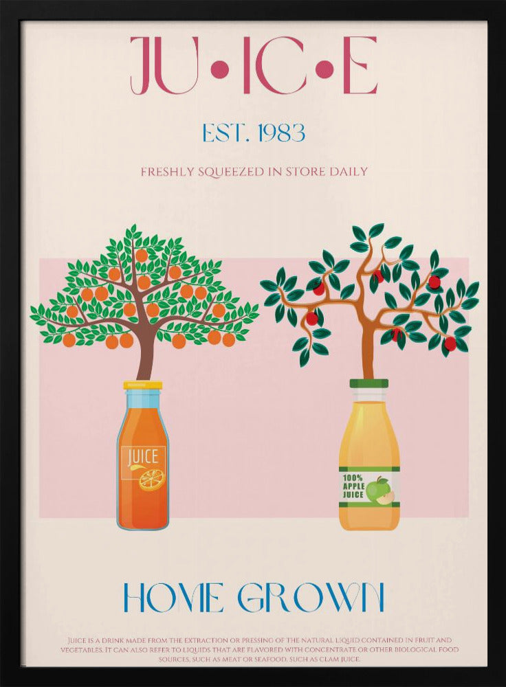 Apelsin- och äppelträd med juiceflaskor | Poster
