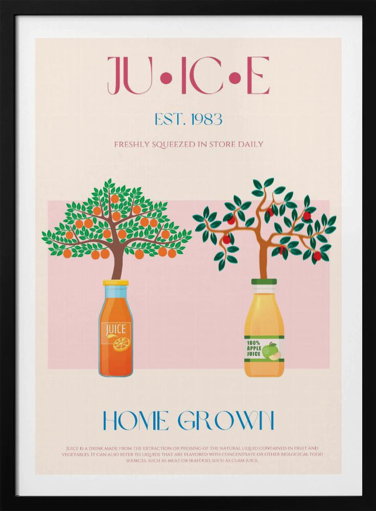 Apelsin- och äppelträd med juiceflaskor | Poster
