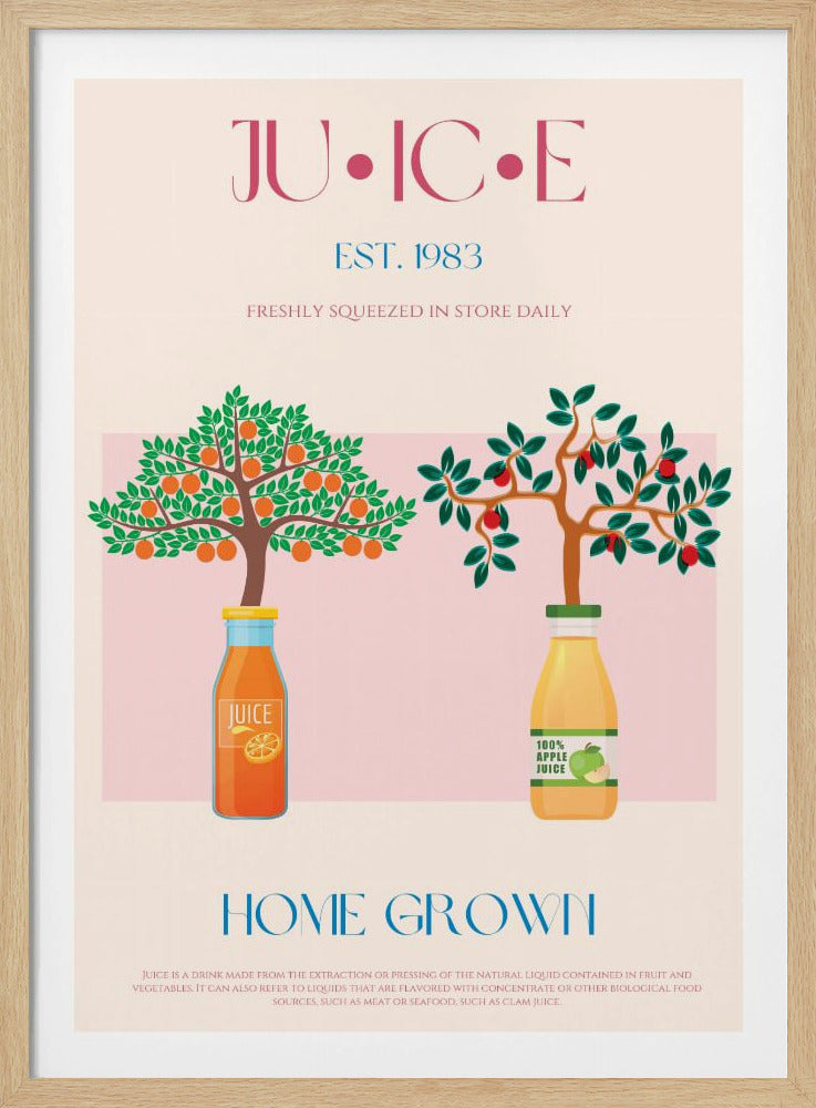 Apelsin- och äppelträd med juiceflaskor | Poster