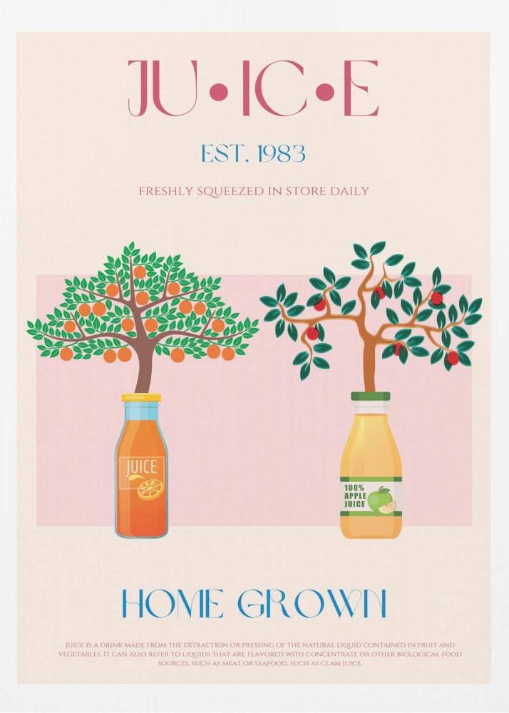 Apelsin- och äppelträd med juiceflaskor | Poster