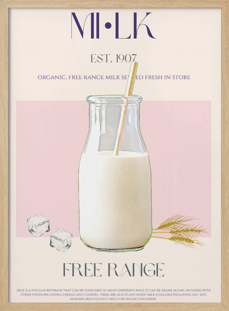 Ekologisk frigående mjölk i klar flaska med sugrör | Poster