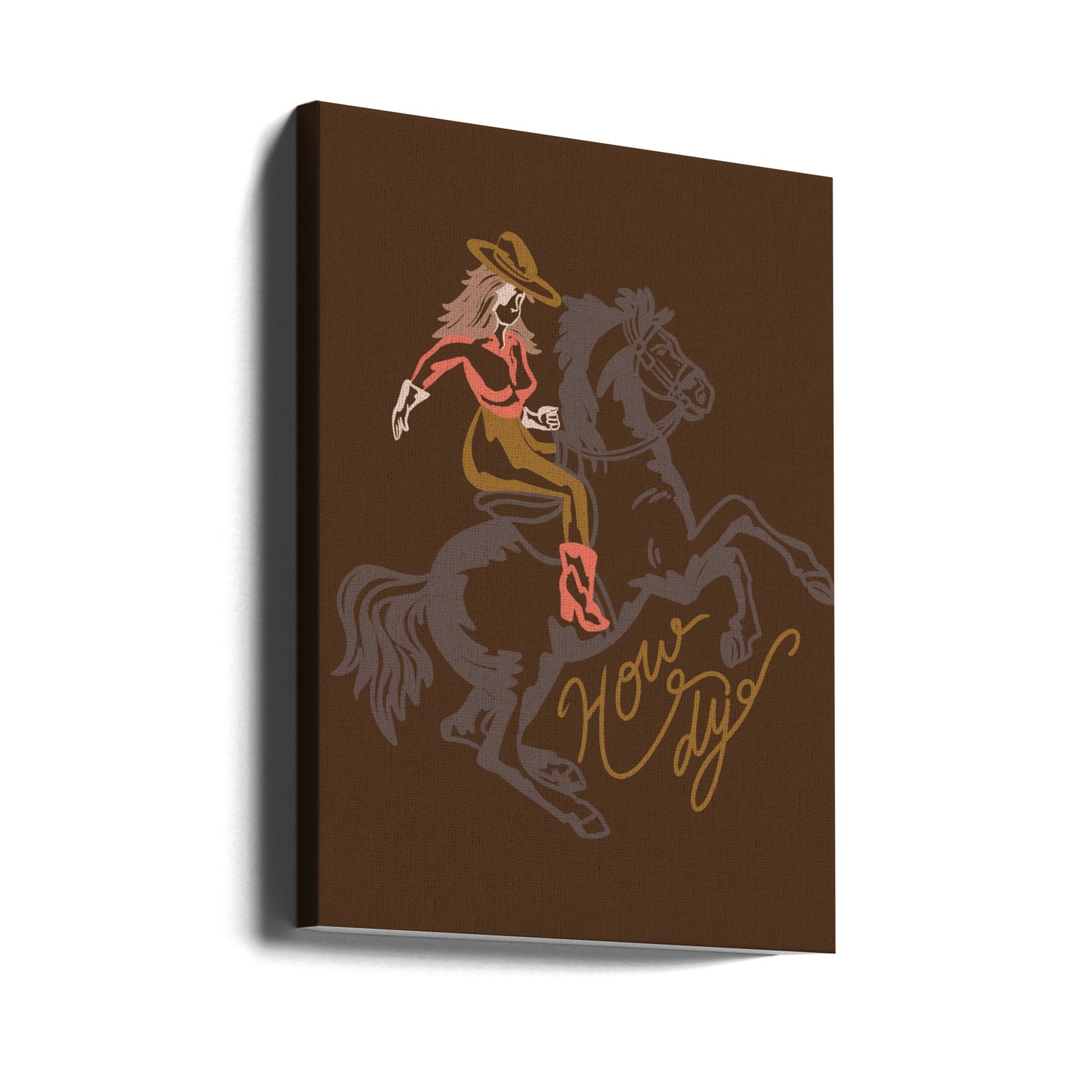 Cowgirl som rider på en ryggande häst | Canvas