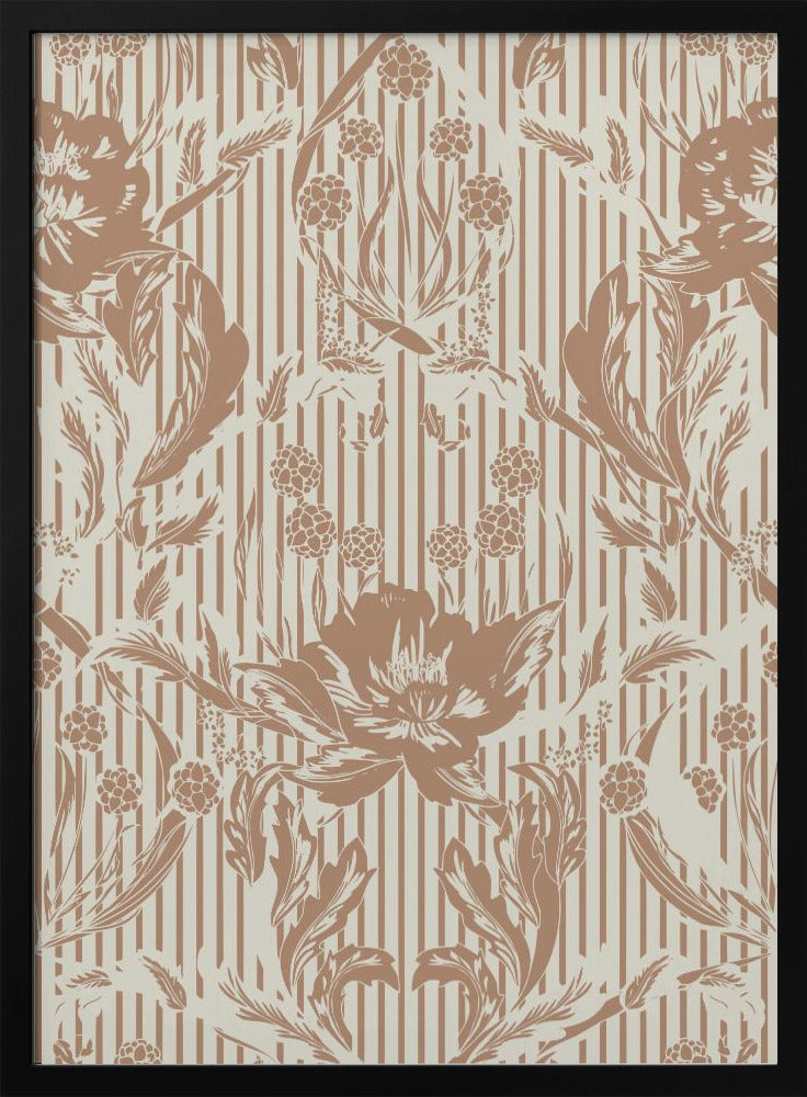 Floral Heritage Morris monochrome stripes mocha mousse pattern | Poster