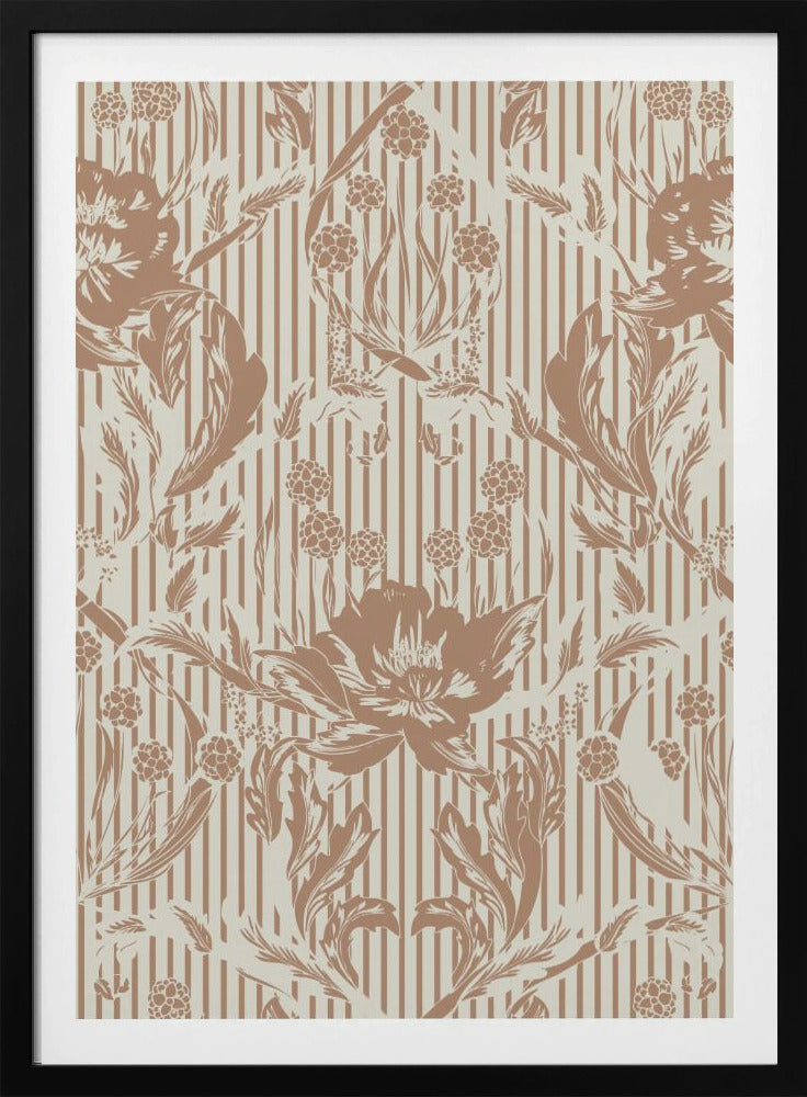 Floral Heritage Morris monochrome stripes mocha mousse pattern | Poster