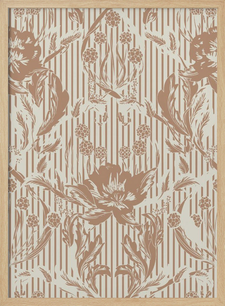 Floral Heritage Morris monochrome stripes mocha mousse pattern | Poster