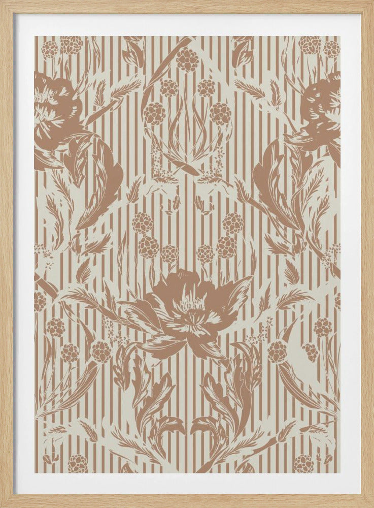 Floral Heritage Morris monochrome stripes mocha mousse pattern | Poster