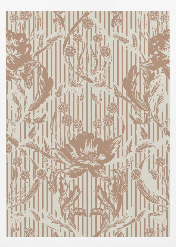 Floral Heritage Morris monochrome stripes mocha mousse pattern | Poster