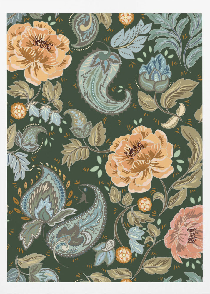 Floral Heritage paisley golden forest pattern | Poster