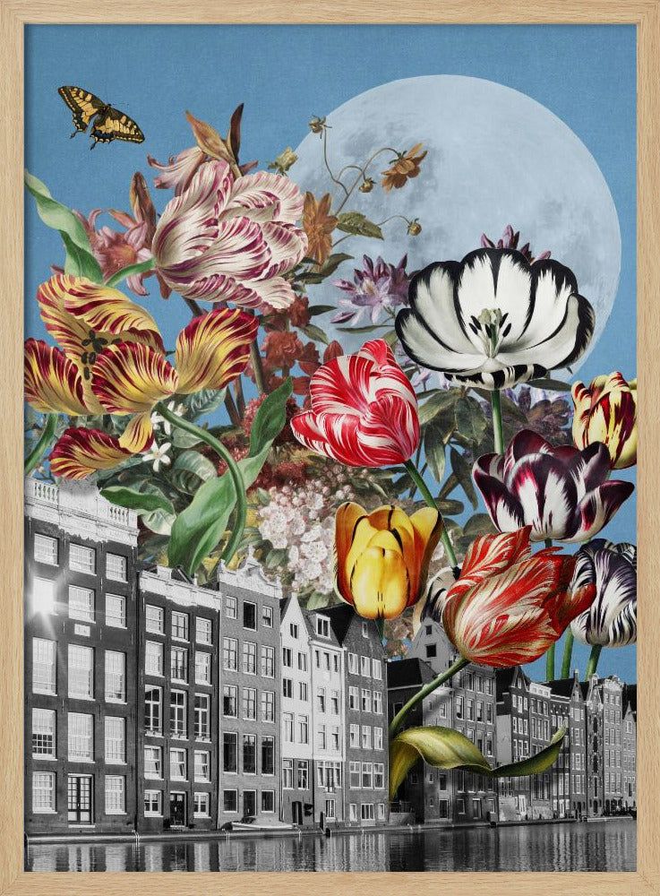 Livfulla tulpaner och invecklade fjärilar | Poster