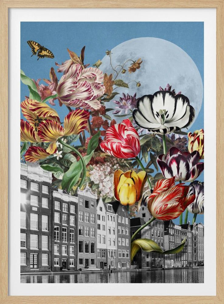 Livfulla tulpaner och invecklade fjärilar | Poster