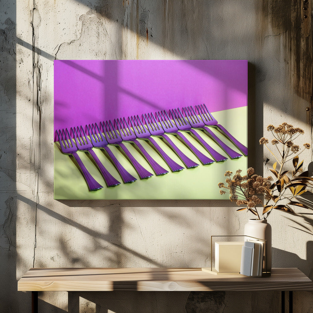 Abstract still-life with forks on a colorful background | Canvas