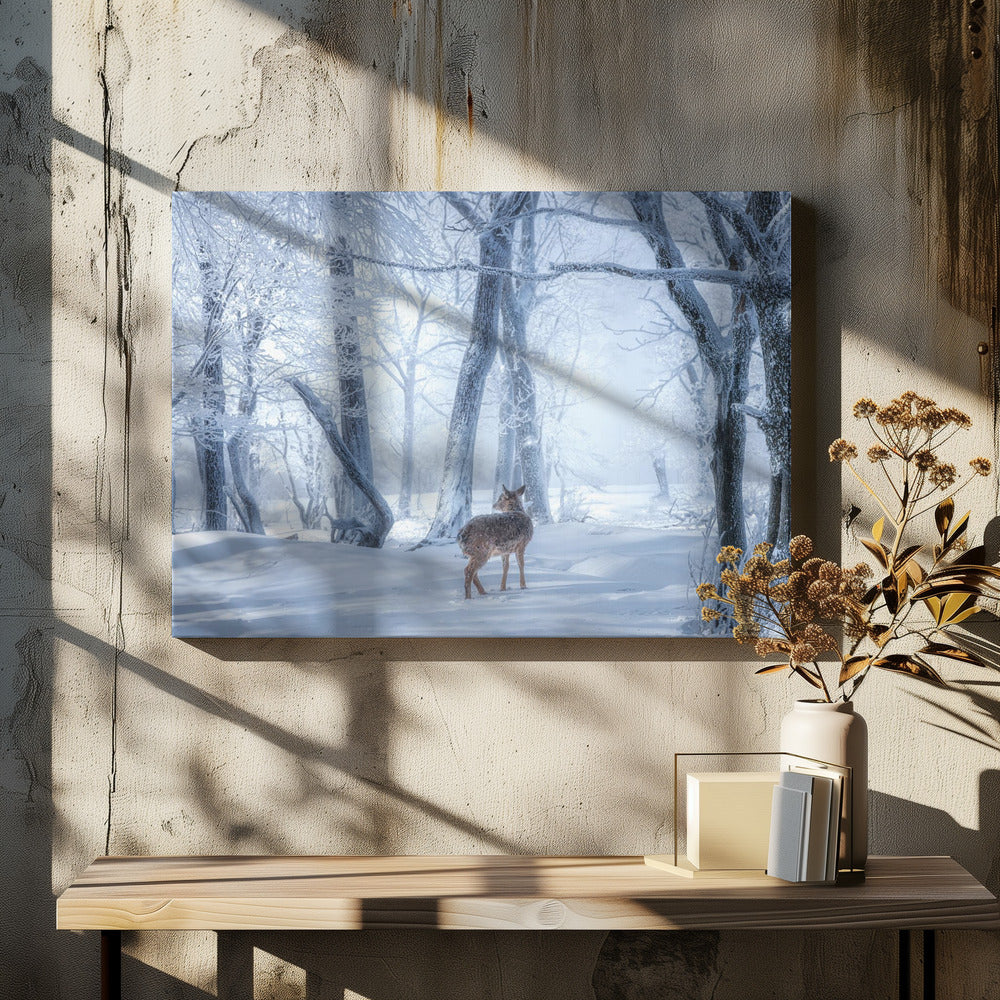 Sikahjorten i den snötäckta skogen | Canvastavla