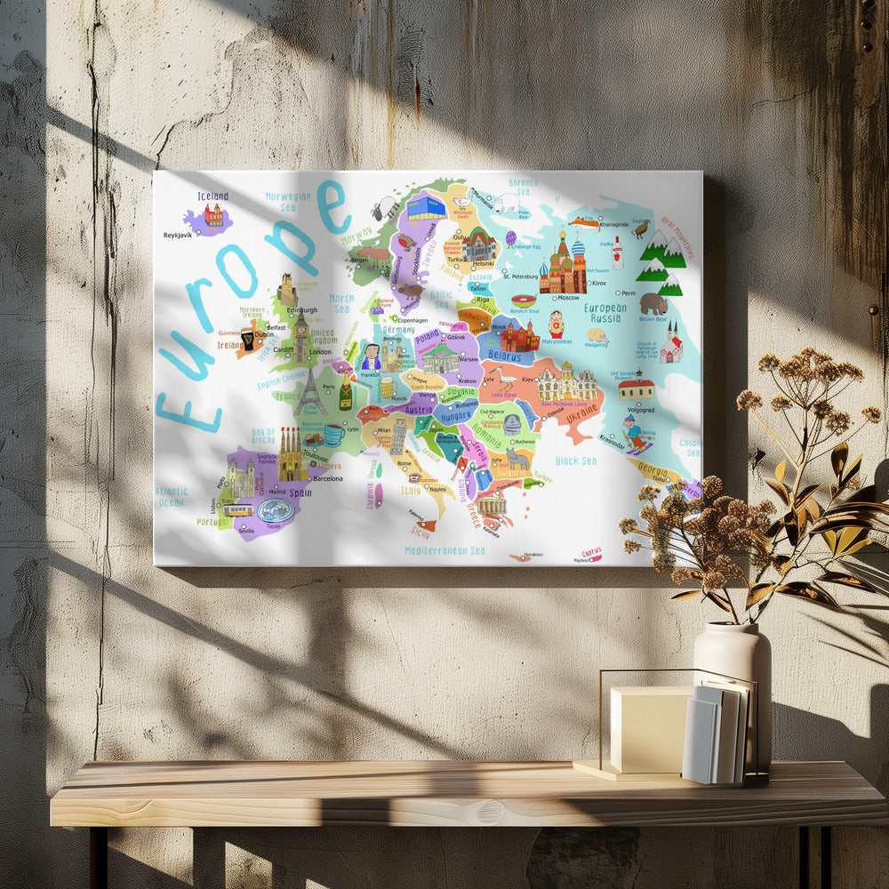 Illustrerad karta över Europa av kartillustratören Carla Daly | Canvas
