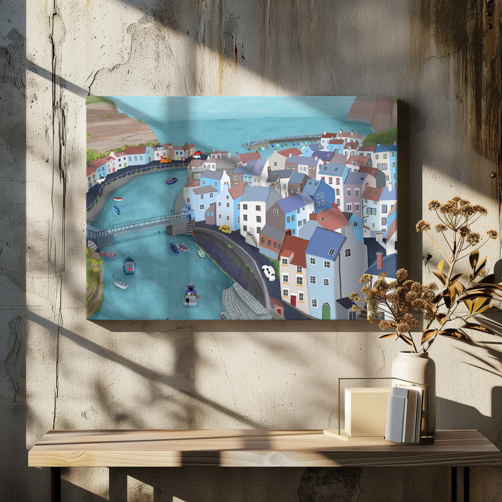 Flygfoto över Staithes, Storbritannien av konstnären Carla Daly | Canvastavla