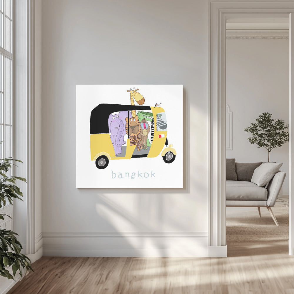Djungeldjur tar en tur i en Bangkok Tuk Tuk av Carla Daly | Canvas