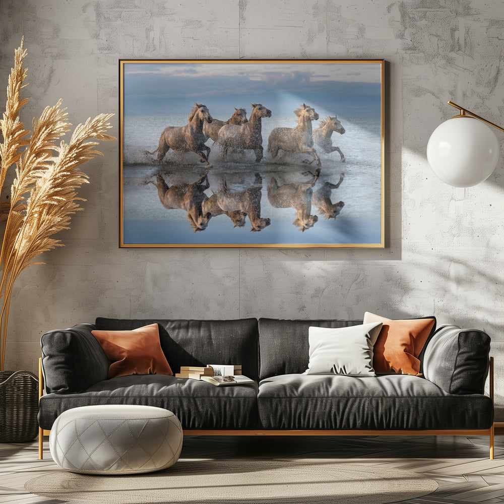 Hästar och reflektion | Poster