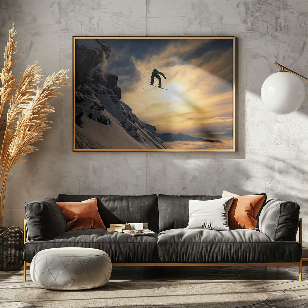 Snowboardåkning i solnedgången | Poster