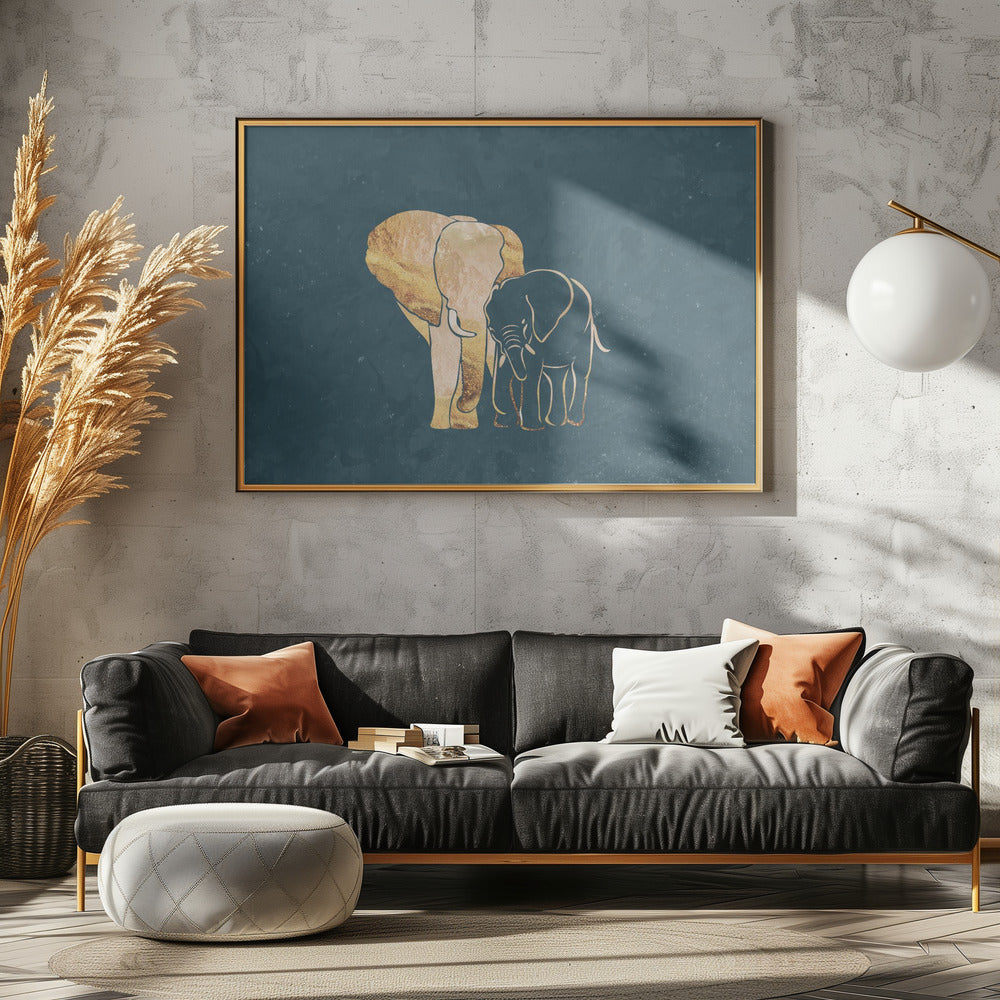 Gold Elephant Line art Silhouettes 2 | Poster